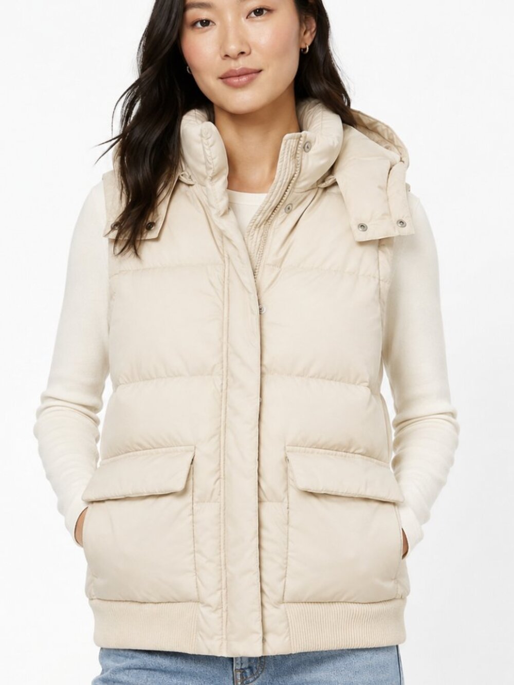 GAP Cream Down Puffer Vest Detachable Hooded Size M